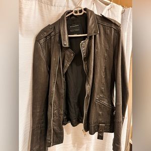Men’s All Saints leather Jacket Worn Twice size Large can fit a medium - black